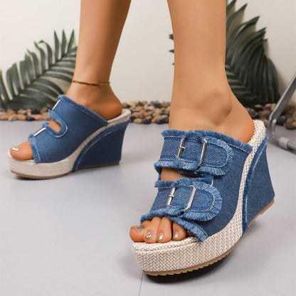 📢📢50 % DE RÉDUCTION !!⏰Sandales à plateforme en denim décontractées pour femmes