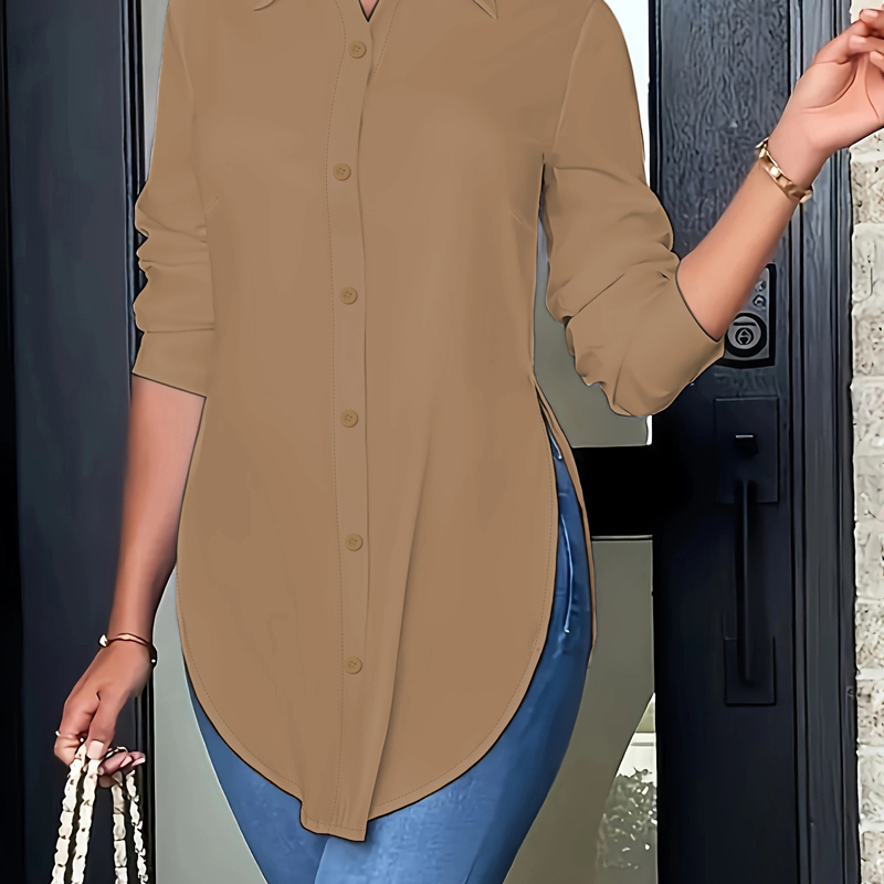 Chemise à manches longues pour femme avec ourlet arrondi