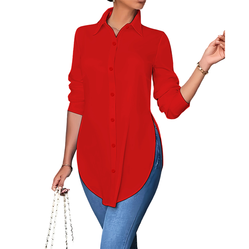 Chemise à manches longues pour femme avec ourlet arrondi
