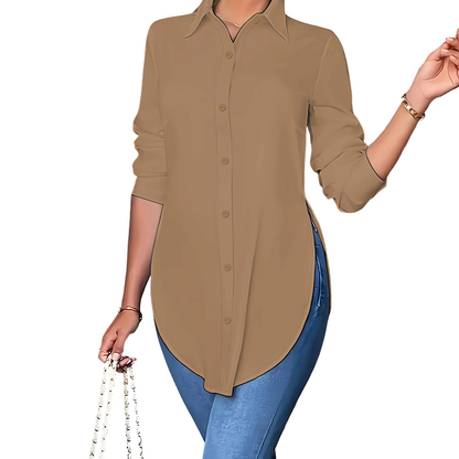 Chemise à manches longues pour femme avec ourlet arrondi