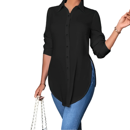 Chemise à manches longues pour femme avec ourlet arrondi