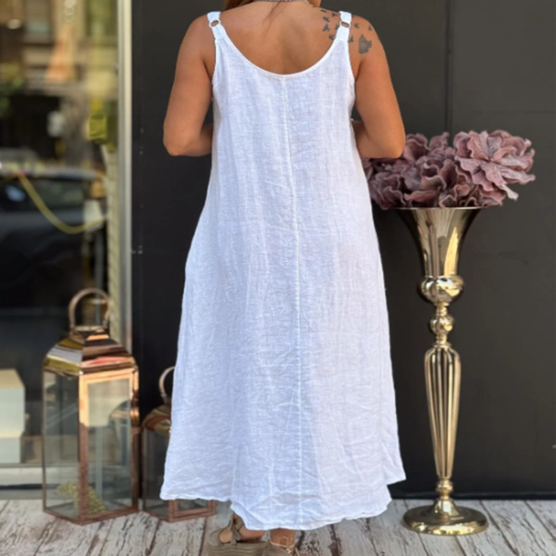 Robe caraco en coton et lin pour femmes avec poches