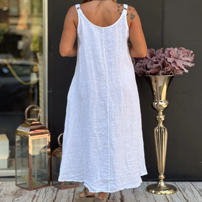 Robe caraco en coton et lin pour femmes avec poches