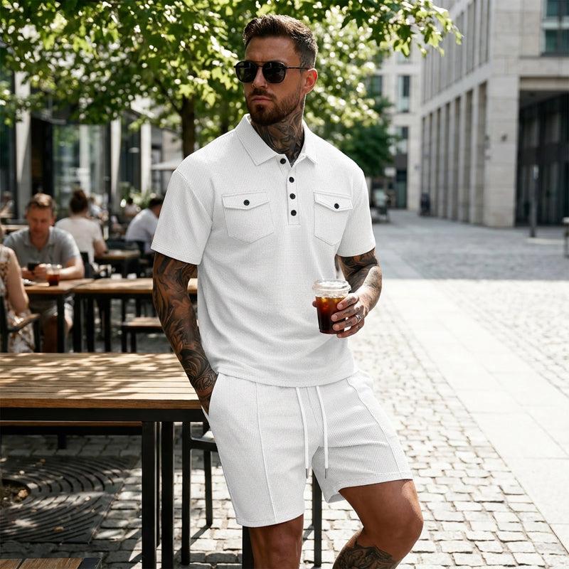 Ensemble 2 Pièces Homme : Haut Manches Courtes et Short à Cordon de Serrage