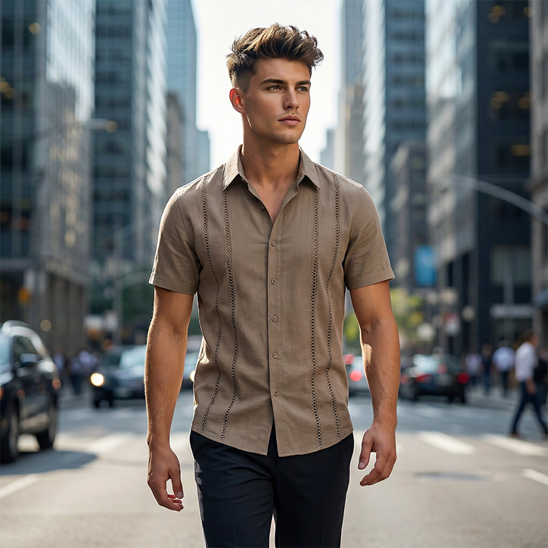 Chemise décontractée à manches courtes et boutons pour homme