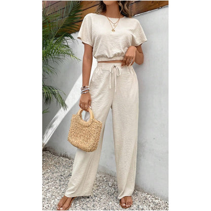 👕🔥 PROMO FLASH 50% ! Ensemble Décontracté 2 Pièces – Haut & Pantalon Droit, Coupe Ample, Tissu Doux, Couleurs Neutres 👖