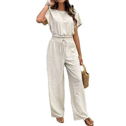👕🔥 PROMO FLASH 50% ! Ensemble Décontracté 2 Pièces – Haut & Pantalon Droit, Coupe Ample, Tissu Doux, Couleurs Neutres 👖