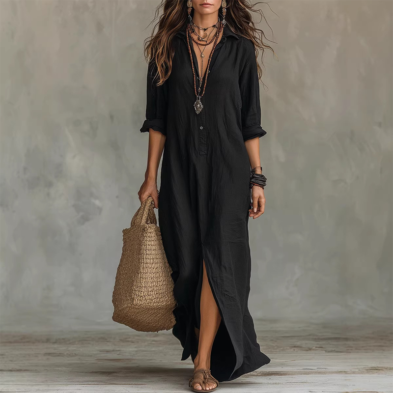 Robe longue ample décontractée avec fente sur le devant