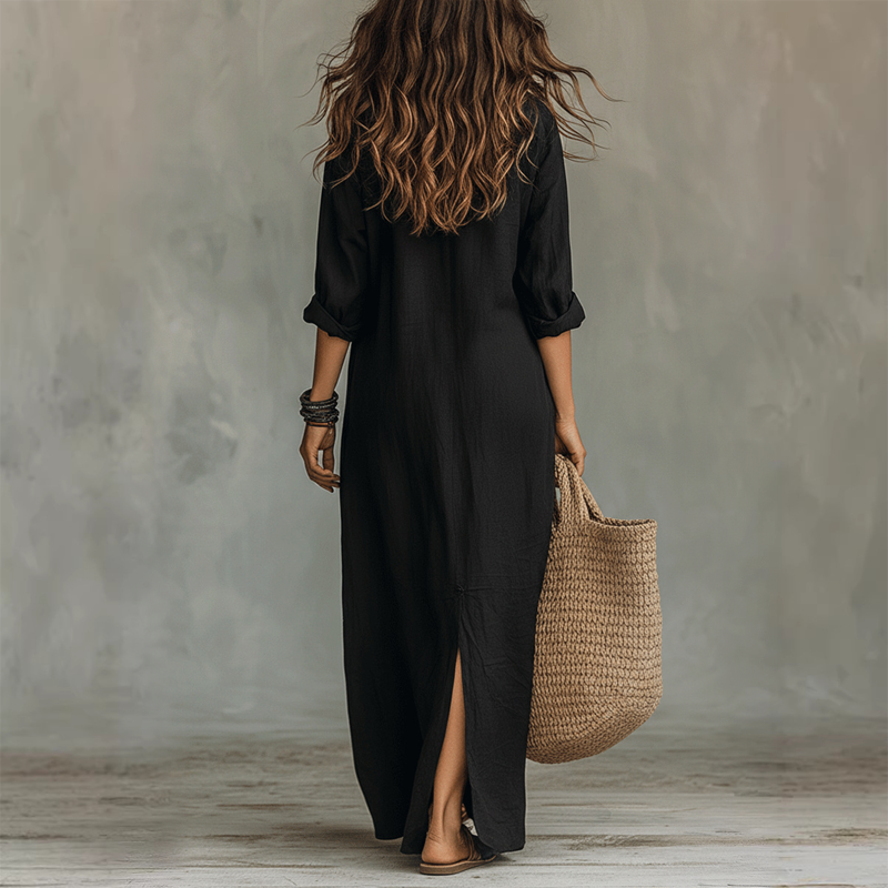 Robe longue ample décontractée avec fente sur le devant
