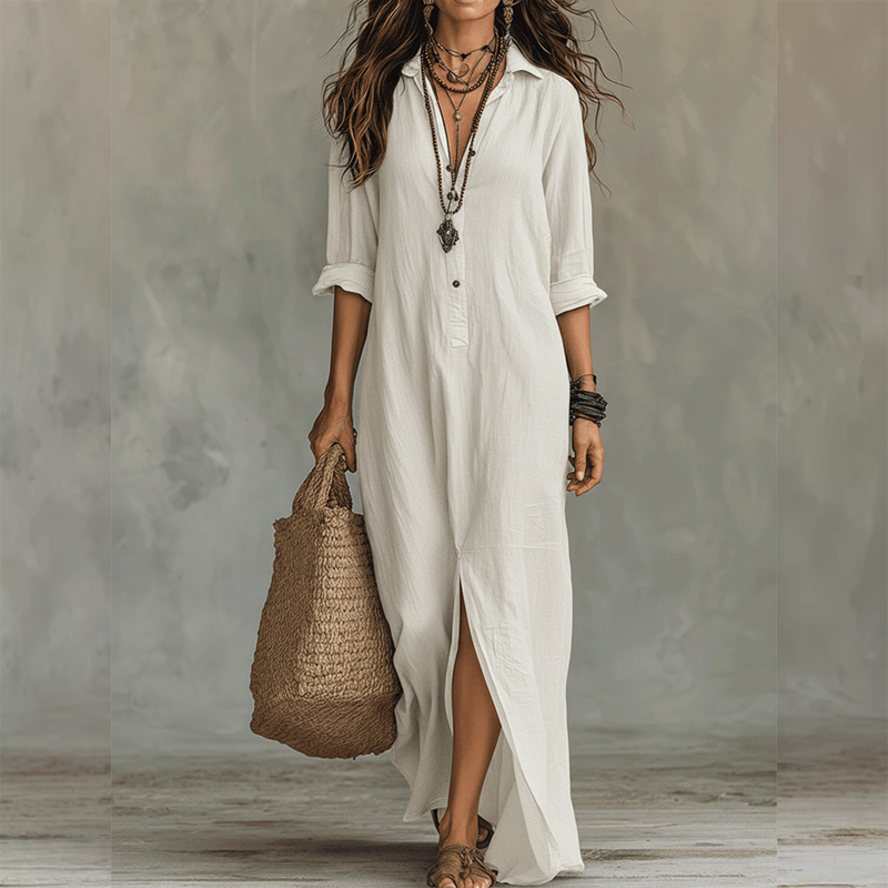Robe longue ample décontractée avec fente sur le devant