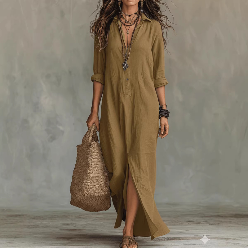 Robe longue ample décontractée avec fente sur le devant