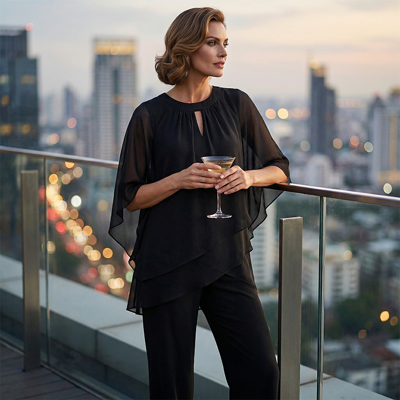Ensemble Élégant Femme Deux Pièces : Haut Asymétrique et Pantalon Large