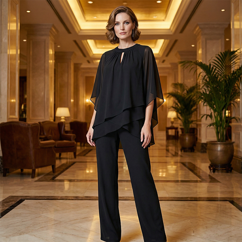 Ensemble Élégant Femme Deux Pièces : Haut Asymétrique et Pantalon Large