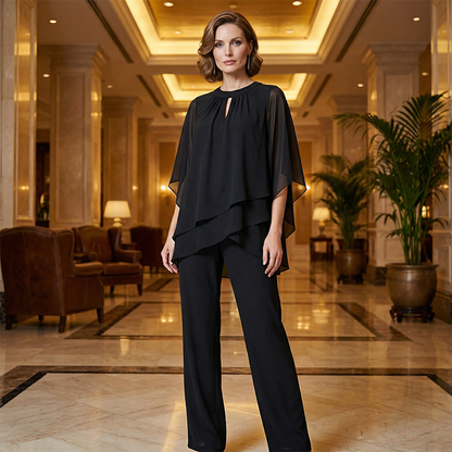 Ensemble Élégant Femme Deux Pièces : Haut Asymétrique et Pantalon Large
