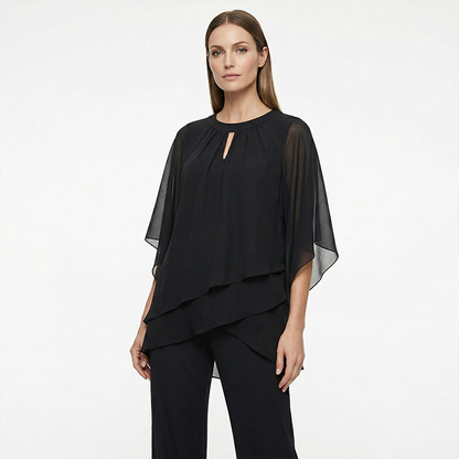 Ensemble Élégant Femme Deux Pièces : Haut Asymétrique et Pantalon Large