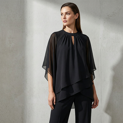 Ensemble Élégant Femme Deux Pièces : Haut Asymétrique et Pantalon Large