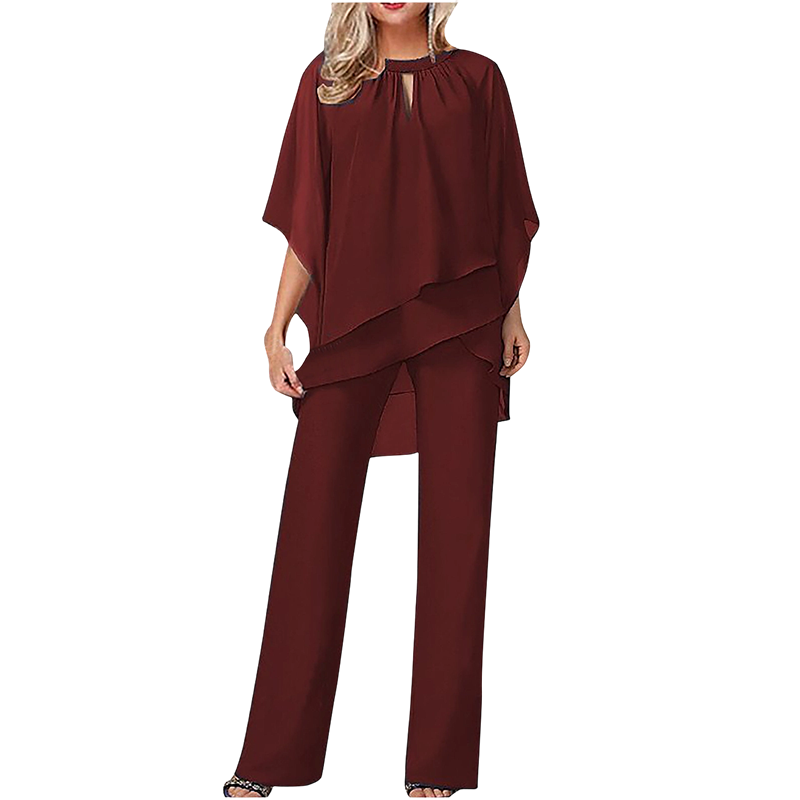 Ensemble Élégant Femme Deux Pièces : Haut Asymétrique et Pantalon Large