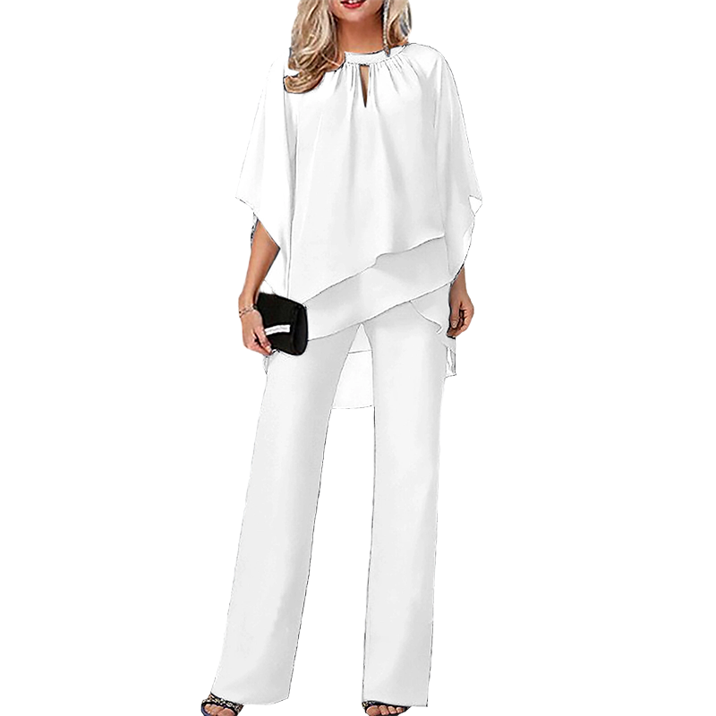 Ensemble Élégant Femme Deux Pièces : Haut Asymétrique et Pantalon Large