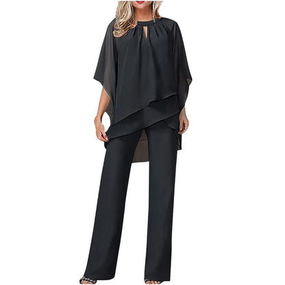 Ensemble Élégant Femme Deux Pièces : Haut Asymétrique et Pantalon Large