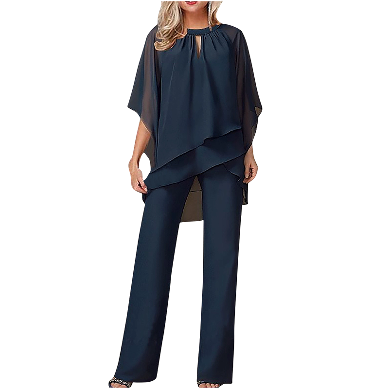Ensemble Élégant Femme Deux Pièces : Haut Asymétrique et Pantalon Large