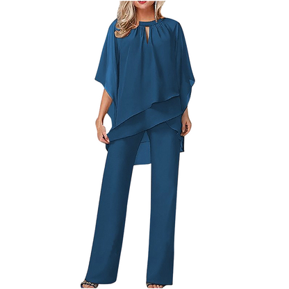 Ensemble Élégant Femme Deux Pièces : Haut Asymétrique et Pantalon Large