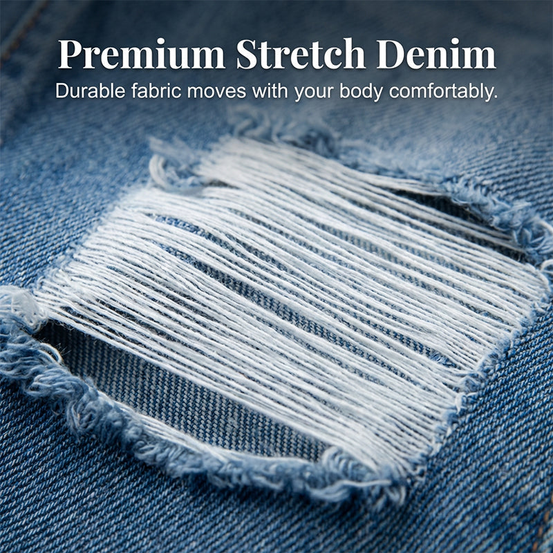 Jean skinny taille haute femme effet usé déchiré