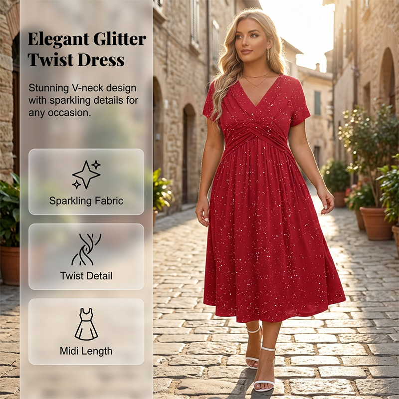 Robe élégante femme à col V avec détail torsadé sur le devant