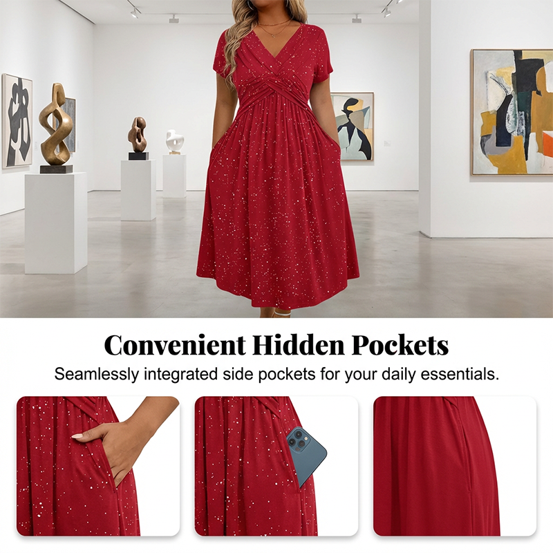 Robe élégante femme à col V avec détail torsadé sur le devant