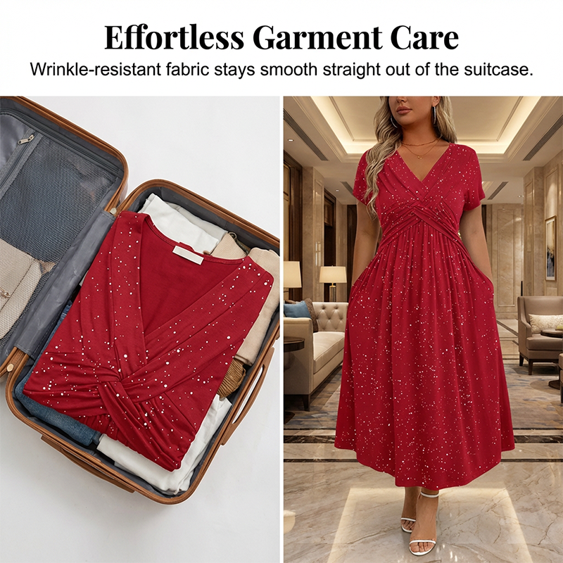 Robe élégante femme à col V avec détail torsadé sur le devant