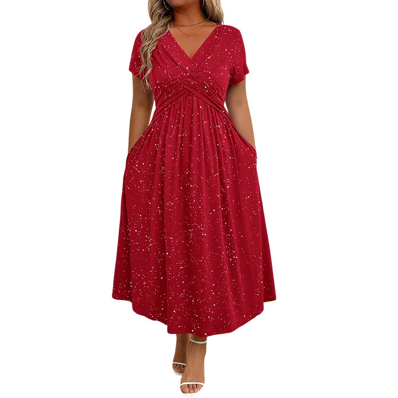 Robe élégante femme à col V avec détail torsadé sur le devant