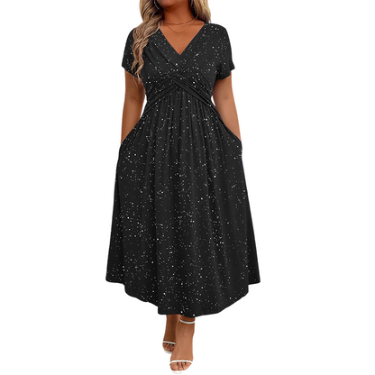 Robe élégante femme à col V avec détail torsadé sur le devant