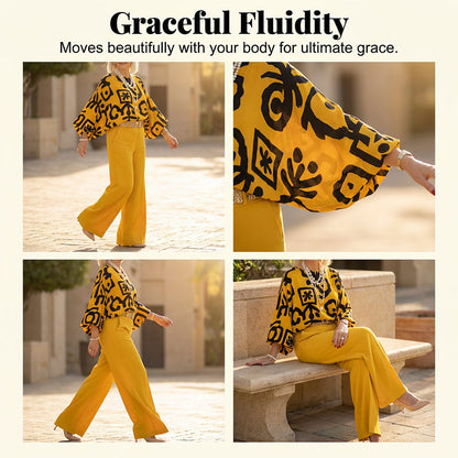 Ensemble Femme Rétro : Haut à Imprimé Graphique et Pantalon Large