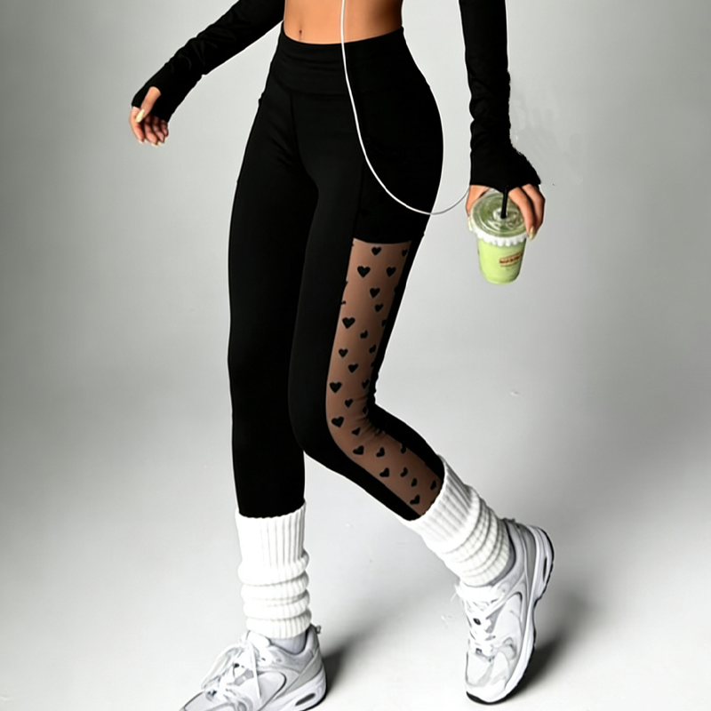 👖💎 PROMO -50% ! Pantalon Taille Haute Femme – Design Sport-Élégant, Poches & Motif Cœurs (7 Couleurs)