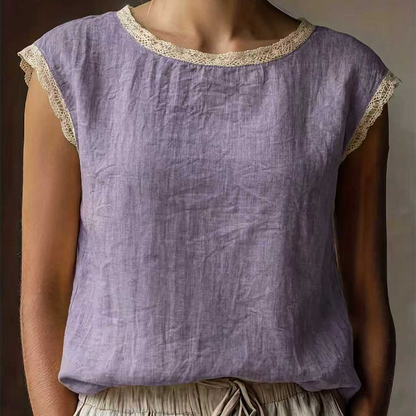 Blouse femme sans manches avec bordure en dentelle