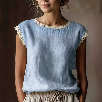 Blouse femme sans manches avec bordure en dentelle