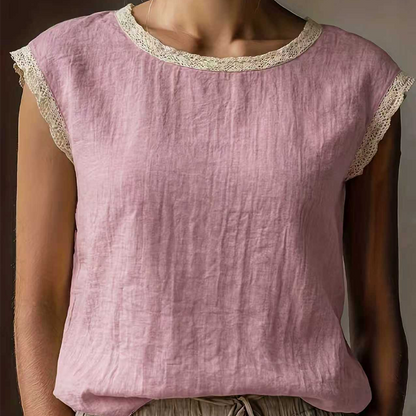 Blouse femme sans manches avec bordure en dentelle
