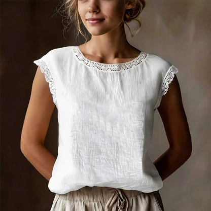 Blouse femme sans manches avec bordure en dentelle