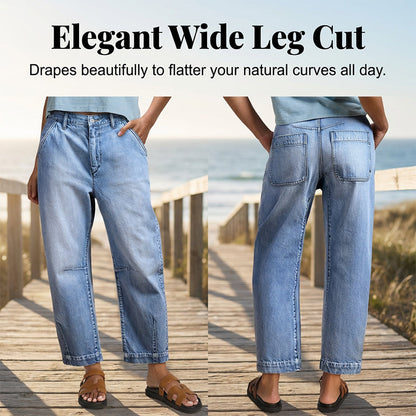Jean droit court à taille haute pour femme