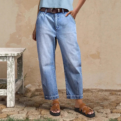 Jean droit court à taille haute pour femme