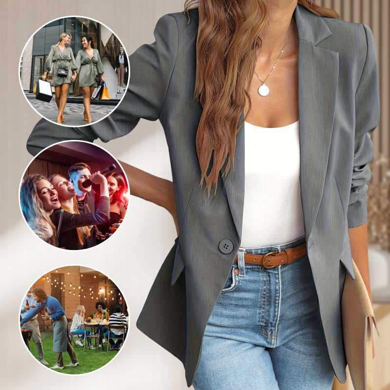 💃Veste élégante à boutons à revers de couleur unie et douce💞