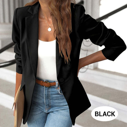 💃Veste élégante à boutons à revers de couleur unie et douce💞