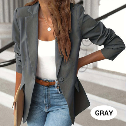💃Veste élégante à boutons à revers de couleur unie et douce💞