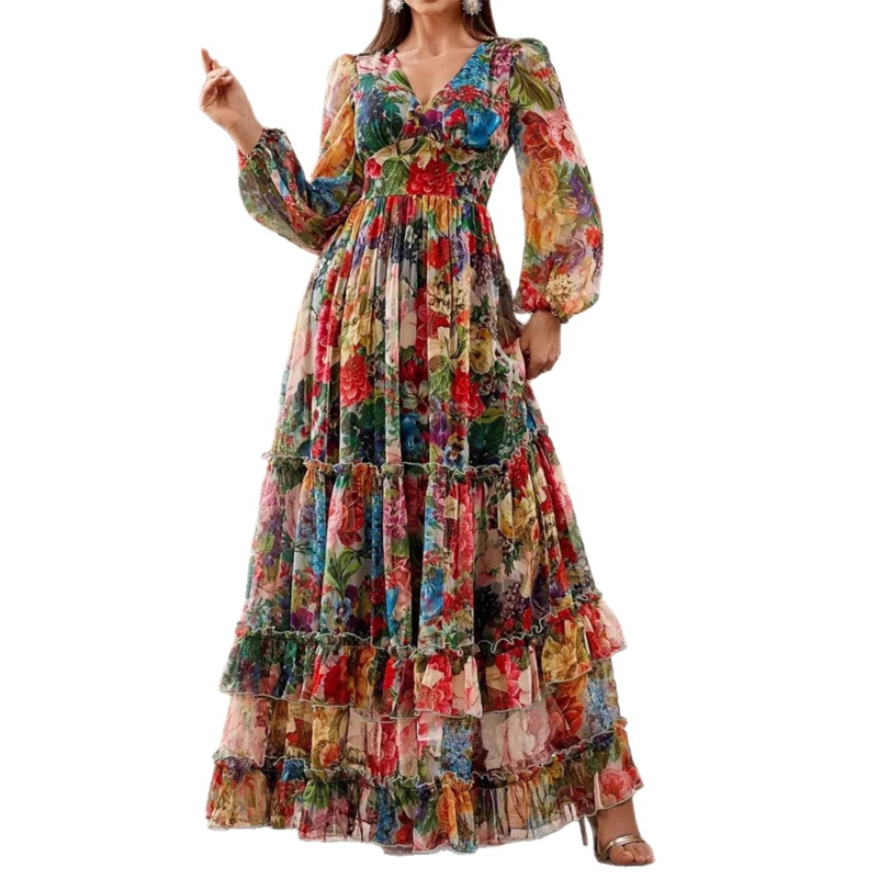 💐50% DE RÉDUCTION ! Robe Légère & Aérienne – Imprimé Floral, Col V 🌸☁️【Prix Exceptionnel】