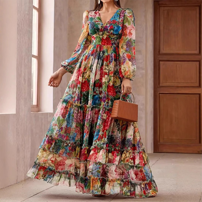 💐50% DE RÉDUCTION ! Robe Légère & Aérienne – Imprimé Floral, Col V 🌸☁️【Prix Exceptionnel】