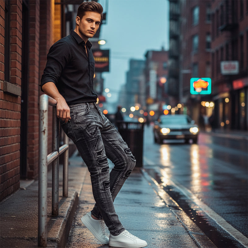 Jean slim homme effet usé déchiré
