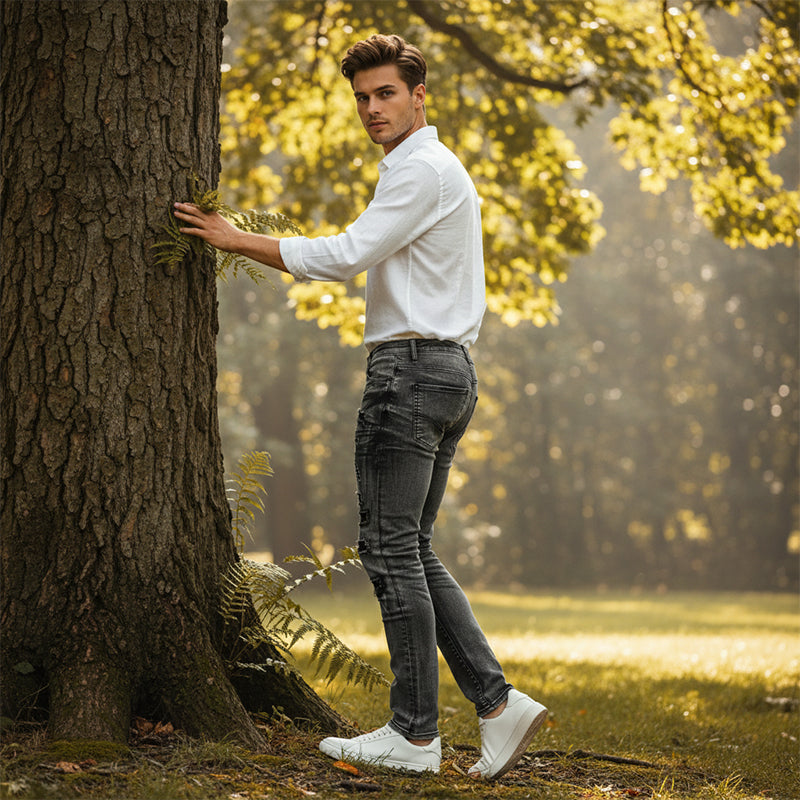 Jean slim homme effet usé déchiré