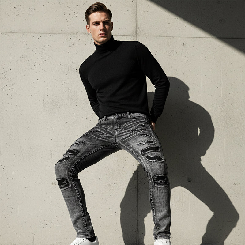 Jean slim homme effet usé déchiré