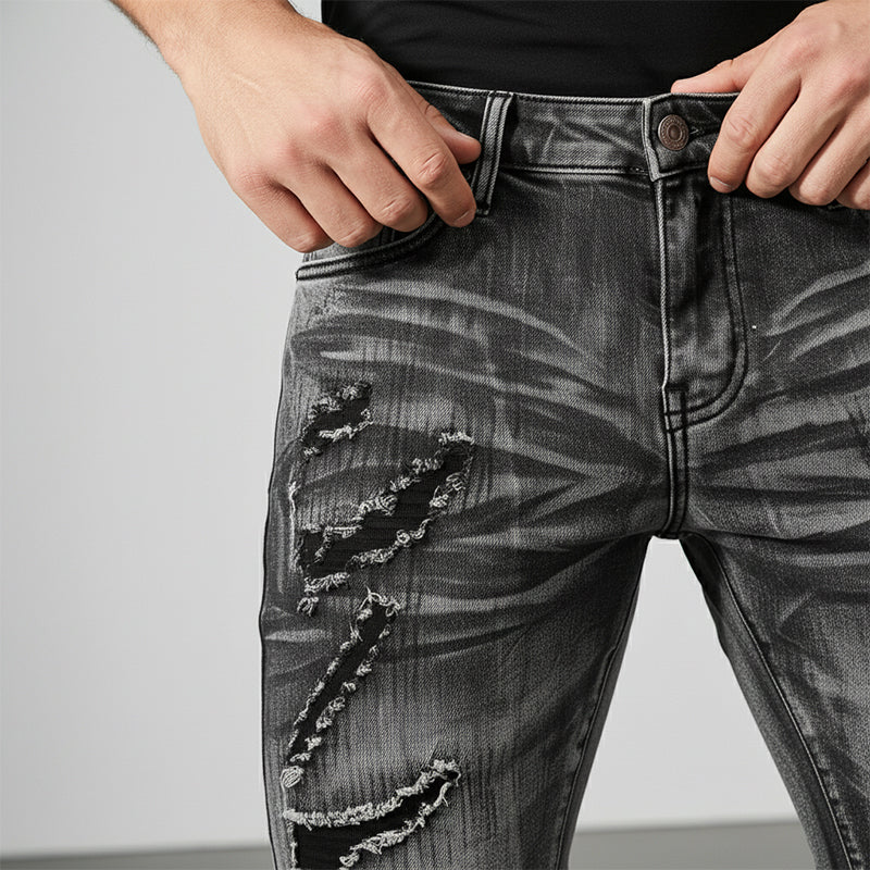 Jean slim homme effet usé déchiré