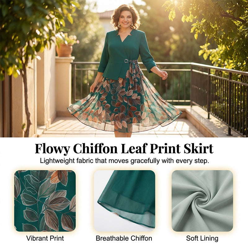 Élégante robe effet deux pièces à imprimé feuilles ✨ Une élégance sans effort, partout et à tout moment ✨