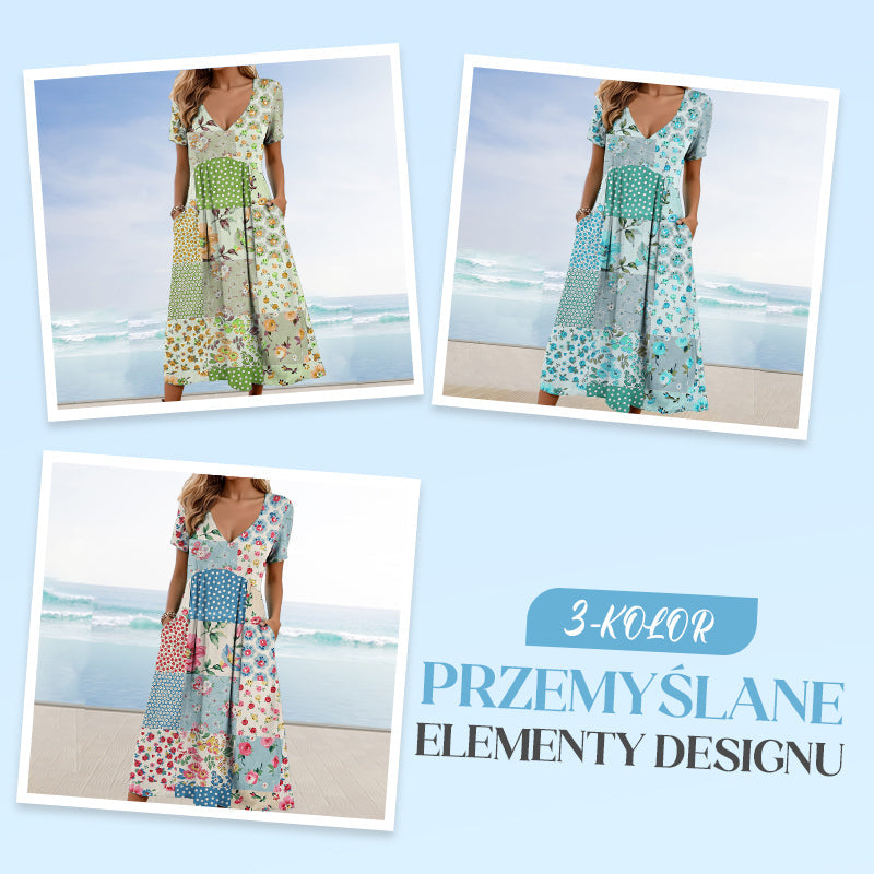 🥳VENTE FLASH 2026🥳💞Plus de 50 000 vendus !💙50 % de réduction ! Robe à manches courtes et col V à motifs pour femme – Tissu doux, coupe flatteuse et ajustée, un indispensable du quotidien décontracté🌿✅